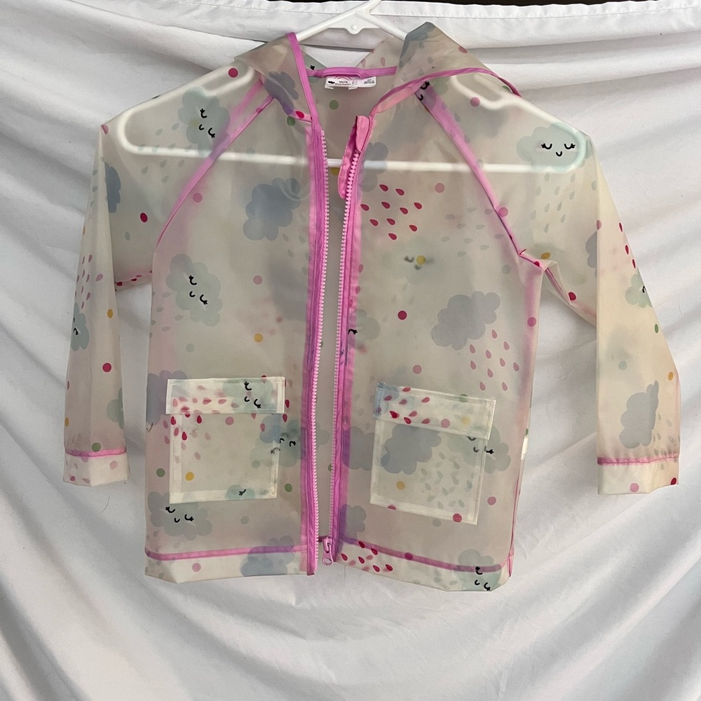 Girls size 5T rain cloud and rain jacket rainbow colored rain